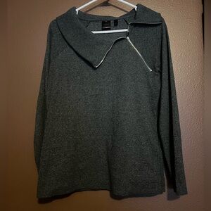 Rafaella Women's Dark Gray Sweater with Asymmetric Zip Collar